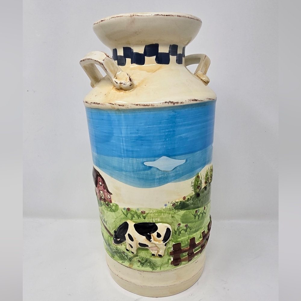 Vtg WCL ceramic milk jug ‎ container vase contry farm embossed cow farmhouse